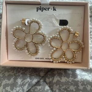 Piper K Gold and Pearl Floral Earrings